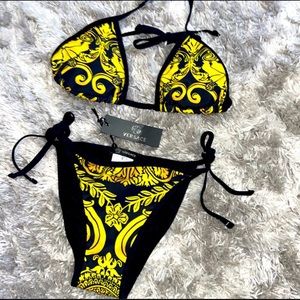 Black Baroque Print Triangle 2 piece Swimsuit size S